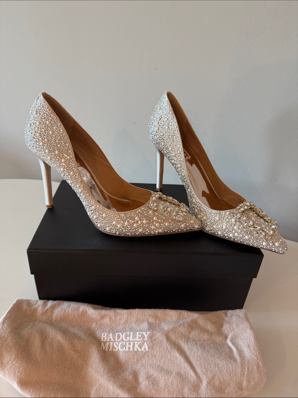 Badgley Mischka Cher II Silver Crystal Embellished Pointed Toe Heels